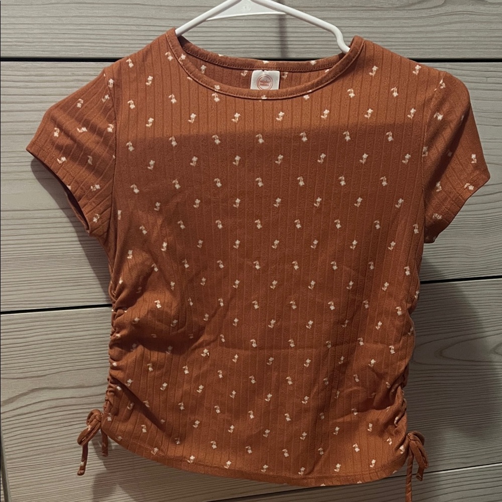 Rust Orange Girls Top with Floral Pattern